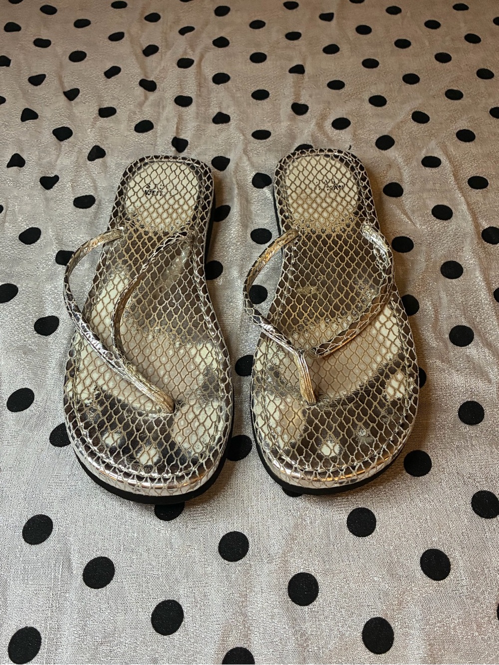 Metallic Snake-Print Flip Flop Sandals - Silver